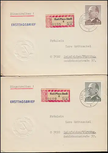 1481-1482 Ulbricht 1 Mark et 2 Mark sur deux villes R-FDC KARL-MARX 4.6.1969