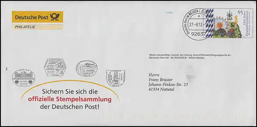 Lettre de plus F 614 Fête des Peuples des Gaufres - Recueil officiel des timbres WEIDEN 27.8.2012