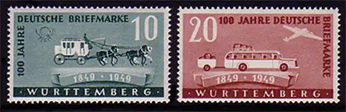49-50 Württemberg 100 Jahre deutsche Briefmarken 1949, Satz **