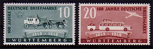 49-50 Wurtemberg 100 ans de timbres allemands 1949, phrase **