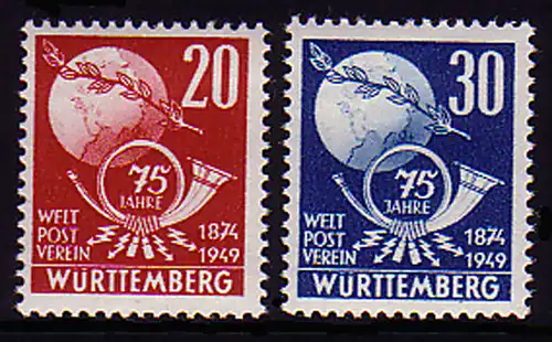 51-52 Württemberg Weltpostverein 1949, Satz ** postfrisch