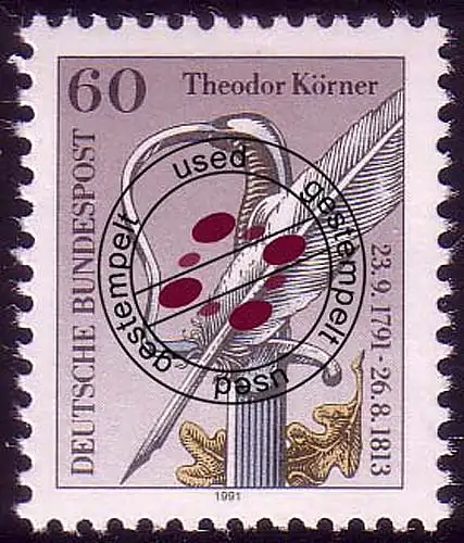 1559 Theodor Körner 60 Pf aus Block 25 O gestempelt