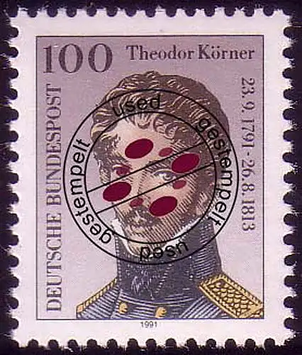 1560 Theodor Körner 100 Pf aus Block 25, gestempelt O