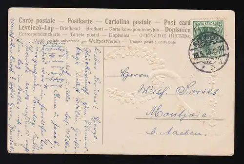 Fer à cheval or + fleurs rouges pendent bande Félicitations nom Aachen 28.5.1910