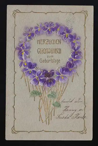 Anneau violette Goldrand Art Nouveau Félicitations anniversaire Oldenburg 25.1.1906