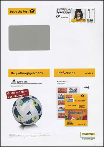 Plusbrief EAI B 88/6 Dialogpost Frauenportrait 79 Cent adidas EURO16 Gilder 2016