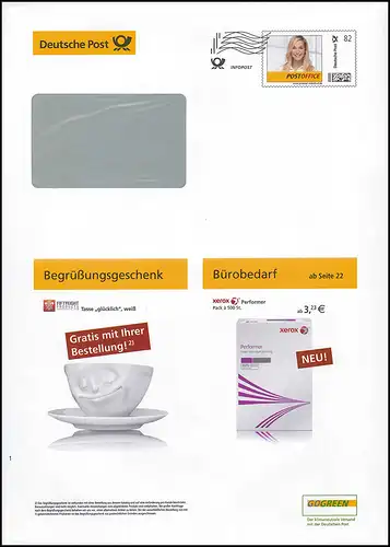 Lettre de plus EAI B 85/4 Infopost Portrait des femmes 82 centimes de tasse "heureux" 2015