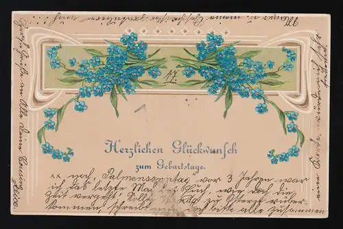 Sträuße Vergissmeinnicht Ornamente Glückwunsch Geburtstag, Friedenau 19.3.1910