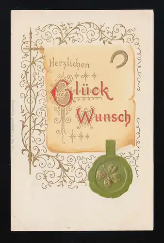 Florale Goldranken Herzlichen Glückwunsch Kleeblatt Siegel, Aachen 31.12.1909