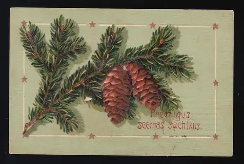 Branche de sapin avec des cônes étoiles, Prezigus seemas swehtkus, couru 24.12.1910