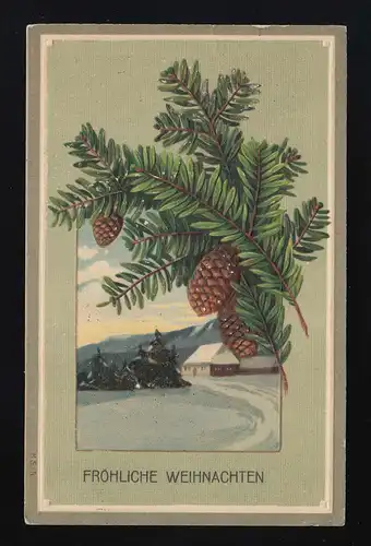 Village dans la neige Château de riz de pin Joyeux Noël, Grossenhain 24.12.1910