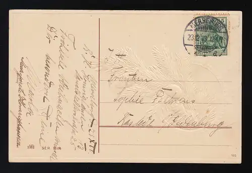 Rissable avec des cônes en rond en relief, Joyeux Noël, Merseburg 23.12.1913