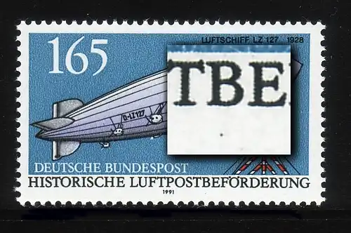 1525 Luftpost 165 Pf, PLF Punkt unter B von LUFTPOSTBEFÖRDERUNG, Feld 21, **