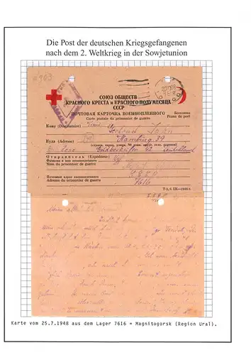 Poste de prisonniers de guerre Carte Camp 7616 Magnitogorsk URSS vers Hambourg 25.7.1948