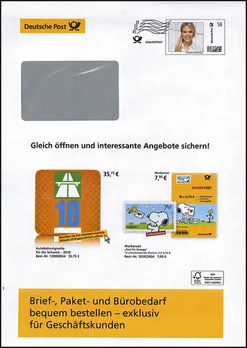 Lettre de plus EAI B Dialogue Post Adjoint 58 cent Snoopy / Autoroutevignette 2018