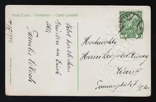 Schale Stiefmütterchen + Schneeglöckchen Glückwünsche Namenstag Wien 14.11.1912