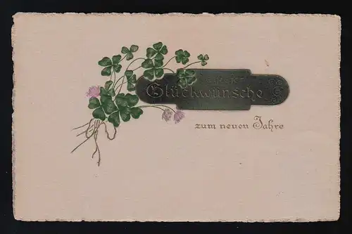 Trèfle chanceux + fleurs, les meilleures félicitations pour la nouvelle année, Berlin 31.12.1913
