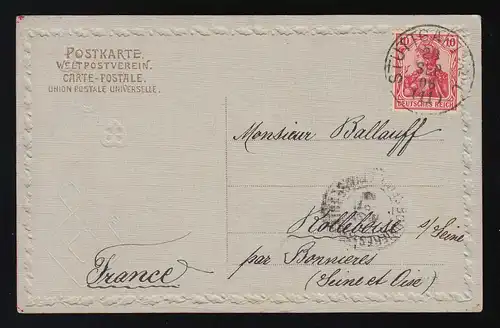 Leinenoptik rote Herzen + Hufeisen Besten Wünsche Geburtstag Stuttgart 28.9.1906