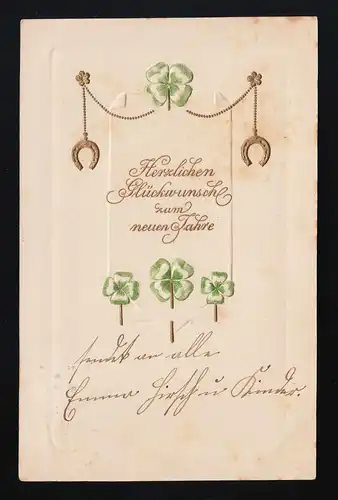 Hufeisen Kleeblätter goldene Kette Glückwunsch zum neuen Jahre Grimma 31.12.1901