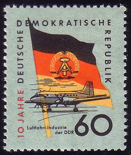 729 10 Jahre DDR Passagierflugzeug 60 Pf ** postfrisch