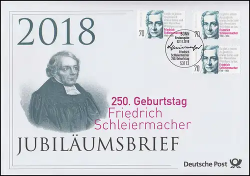 3419 250e anniversaire de Friedrich Schliermacher 2018 Lettre d'anniversaire