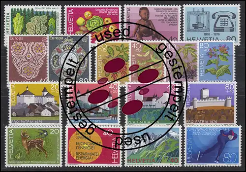 1069-1086 Schweiz-Jahrgang 1976 komplett, gestempelt
