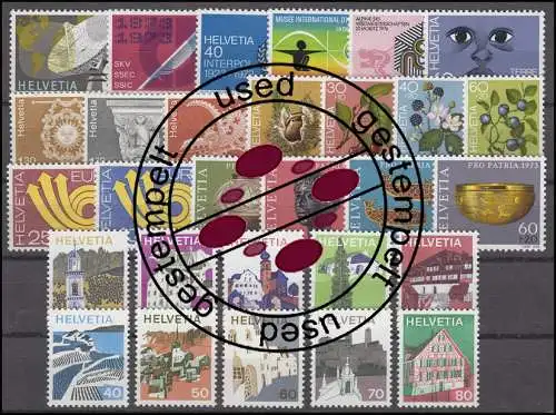 988-1016 Suisse-Niveau 1973 complet, cacheté