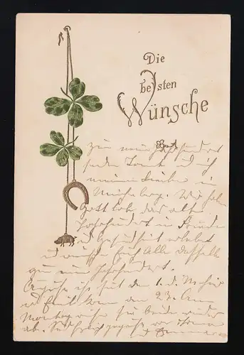 Schwein Hufeisen Kleeblätter, Die besten Wünsche, Potsdam /Müncheberg 30.12.1899