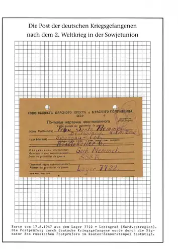 Kriegsgefangenenpost Lager 7722 Leningrad UdSSR nach Schongau vom 17.8.1947