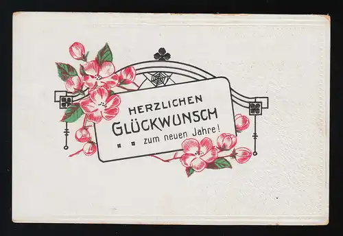 Fleurs rouges tissages d'araignée noir, Félicitations nouvelle année Feldpost Minden 29.12.15