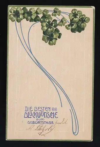 grüner vierblättriger Klee Glückwünsche zum Geburtstag, Schöneberg 14.12.1908