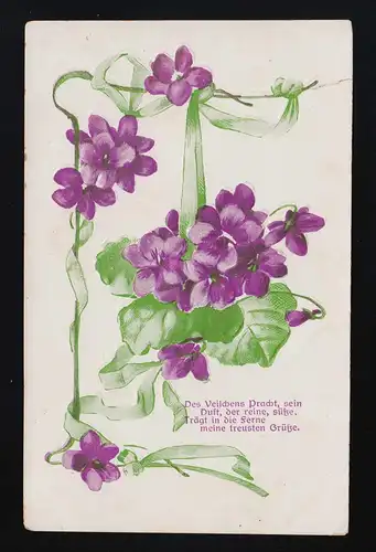 Violet ruban vert + feuillage, La violette Son parfum, Goldbeck 2.9.1912