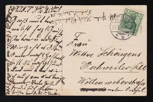 Primeln bouquet jaune violet rempli, félicitations pour le jour du nom, Audence 20.1.1910