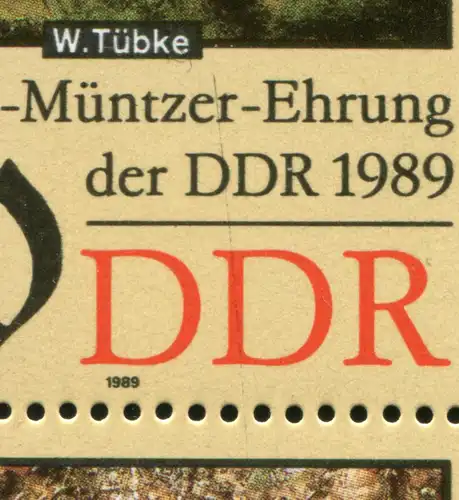 3271 Müntzer-Kleinbogen 4x20 Pf: langer senkrechter Strich Felder 2 und 4, **