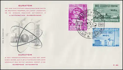 Belgien 1255-1257 Mitläufer EURATOM Nuklearanlagen in Mol - Schmuck-FDC 8.11.61