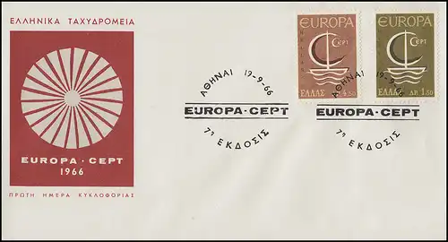 Griechenland 919-920 Europa / CEPT 1966 als Satz auf Schmuck-FDC Athen 19.9.66