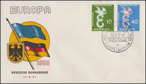 Allemagne 295-296 CEPT Europe 1958 - Set sur le FDC ESSt de bijoux Bonn 13.9.58