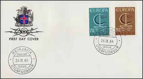 Island 404-405 Europa / CEPT 1966 - Satz auf Schmuck-FDC ESSt Reykjavík 26.9.66