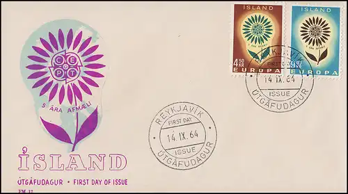 Island 385-386 Europa / CEPT 1964: Satz auf Schmuck-FDC ESSt Reykjavík 14.9.64