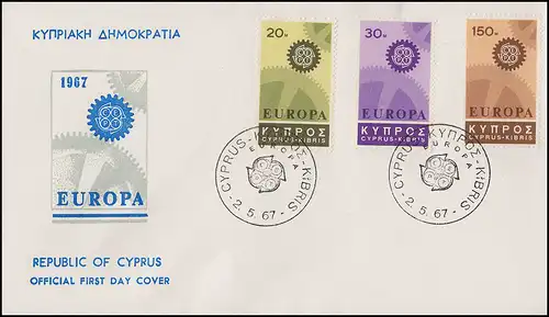 Zypern 292-294 Europa / CEPT 1967 - Satz auf Schmuck-FDC 2.5.67