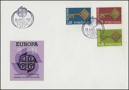 Portugal 1051-1053 EUROPA CEPT 1968: Satz auf Schmuck-FDC ESSt Lissabon 29.4.68