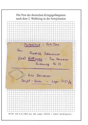 Kriegsgefangenenpost Brief aus Lager 7437/4 Tscherepowez nach Göttingen 6.4.1948