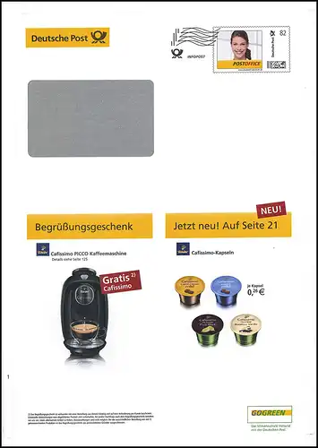 Plusbrief EAI B 85/5 Infopost Frauenportrait 82 Cent PICCO Kaffemaschine 2015