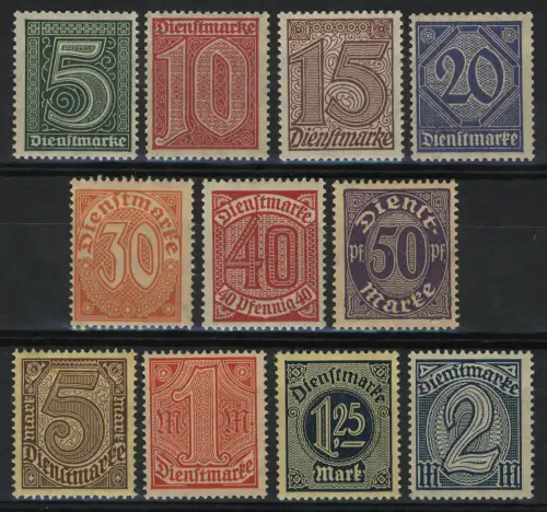 23-33 Marques de service de comptage SANS 21 dans les coins, WZ 1 losange, 11 valeurs, phrase **