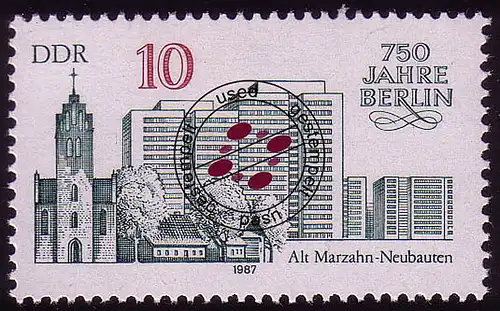 3076 Berlin 10 Pf 1986 Alt-Marzahn en petit arc O