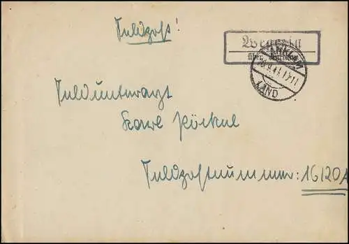 Feldpostbrief Landpoststempel Wegezin über ANKLAM-LAND 20.9.1941 an FP 16120A