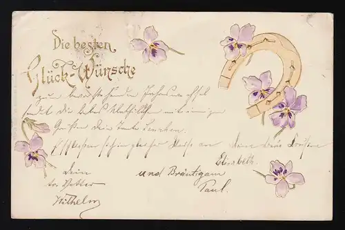 Die besten Glückwünsche Goldlettern Hufeisen Stiefmütterchen gelaufen 31.12.1899