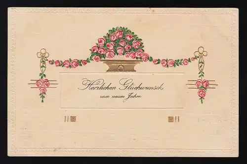 Roses bol d'or + Girlande Félicitations pour la nouvelle année Stuttgart 30.12.1910