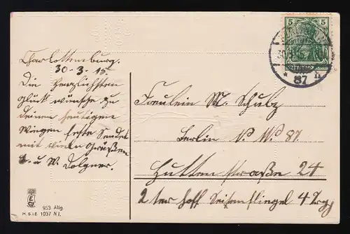 Lila ruban vert boucle, Félicitations, Berlin 30.3.1915