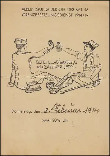 Suisse 359 General duc EF sur invitation AK Réunion d'officiers LUZERN 5.2.1940